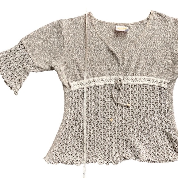 Vintage 90s Santika Peru Boho Crochet Knit Top Cotton V Neck Empire Waist M - Picture 9 of 12